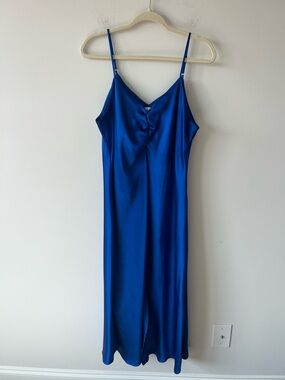 Nicole Miller New York Royal blue satin slip cocktail dress midi size XL